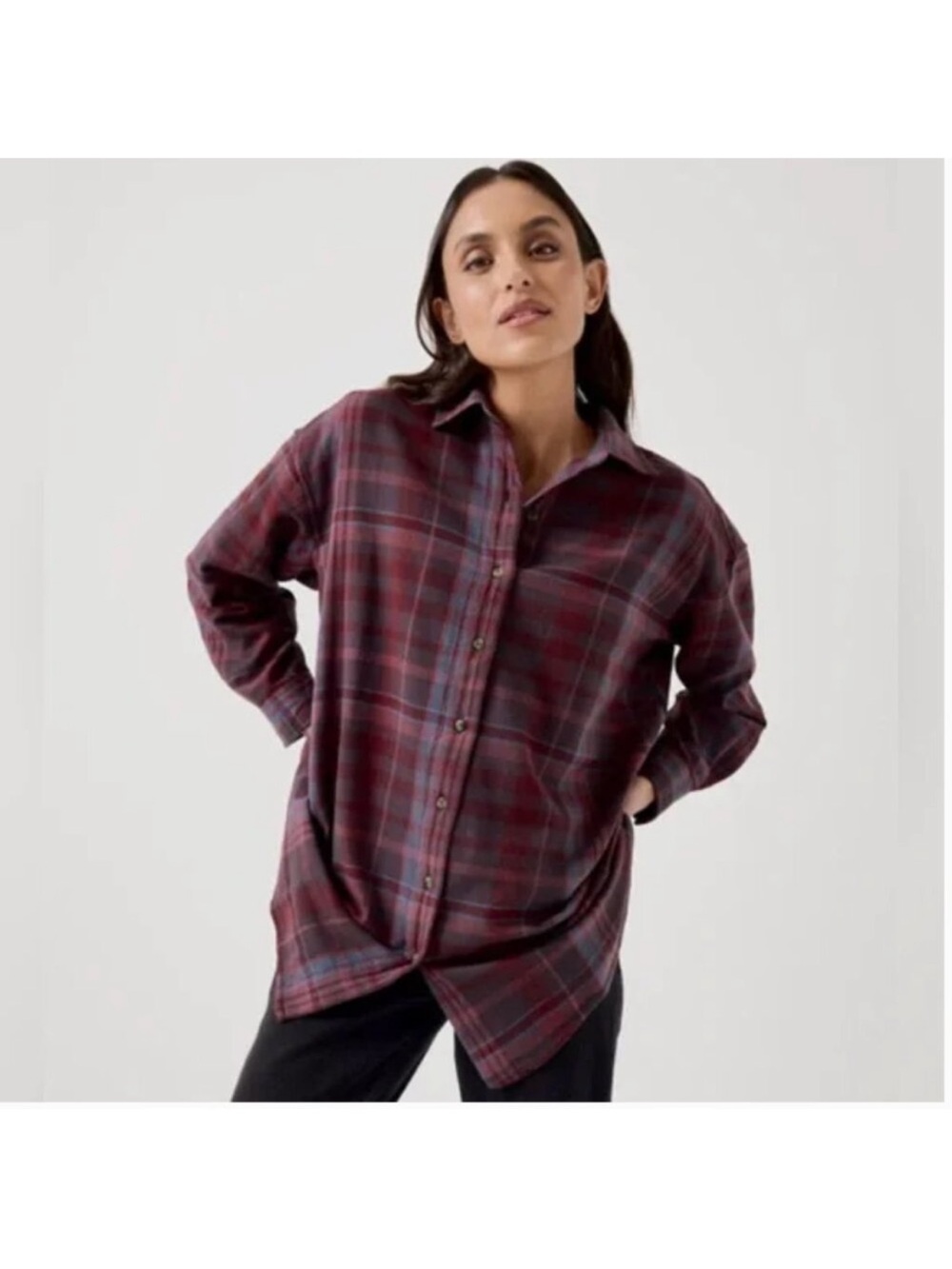 NWT Pact Women's Organic Cotton Plaid Button Up Flannel Shirt Size S